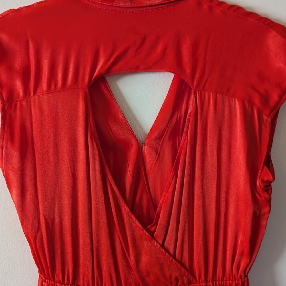 Maeve Anthropologie Orange/Poppy Faux Wrap High Low Dress Cap Sleeve M - Picture 9 of 12
